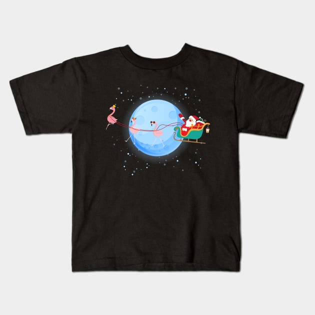 Santa Claus Riding flamingo Kids T-Shirt by Skylane